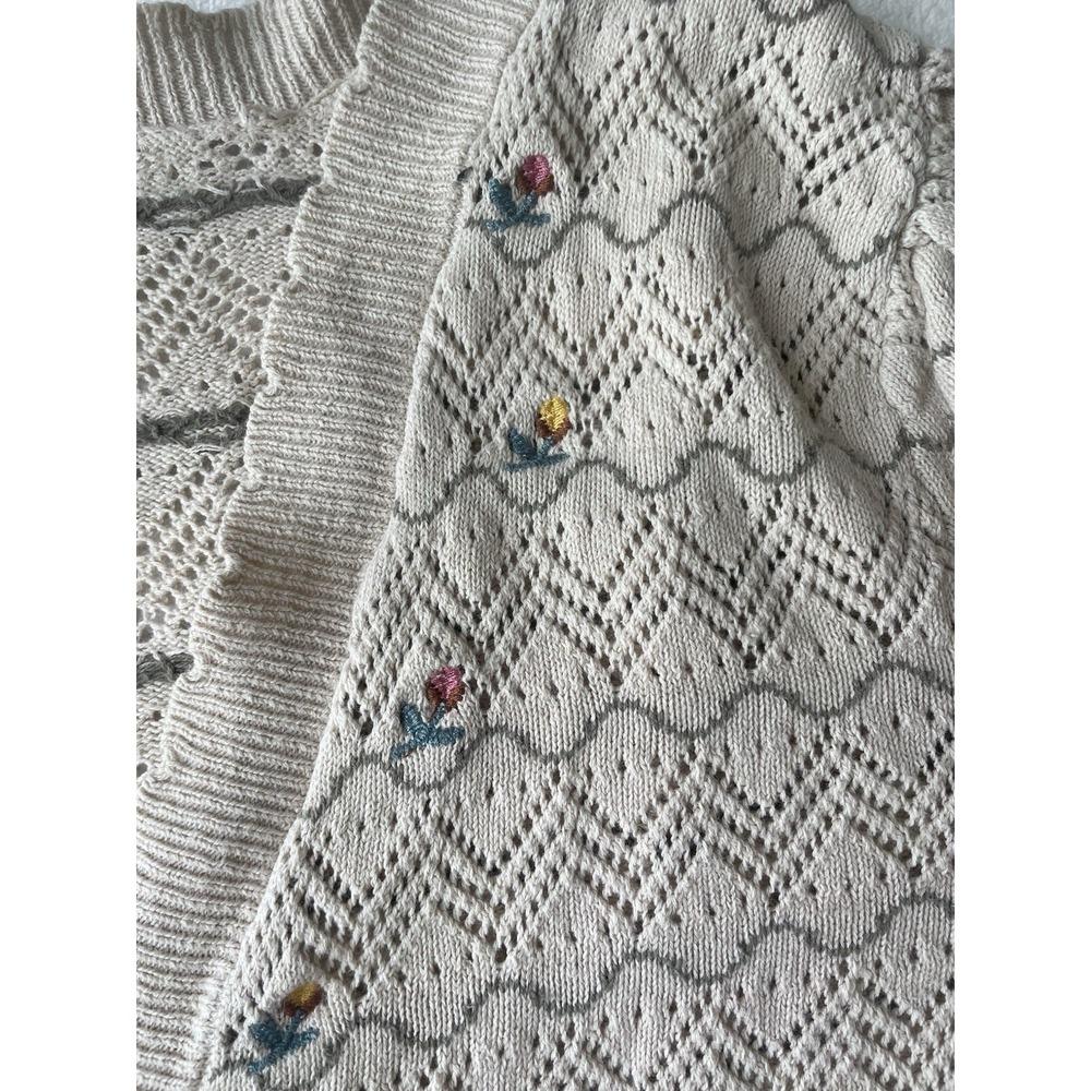 Forever 21 Beige Long Sleeve Button-Up Cardigan With Flower Embroidery Women's S - Picture 4 of 8